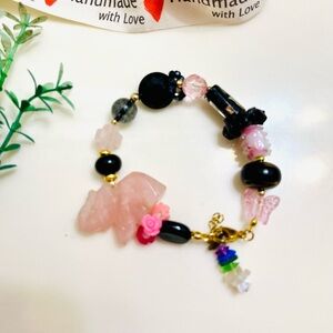 Rose Quartz and onyx Charmed Bracelets